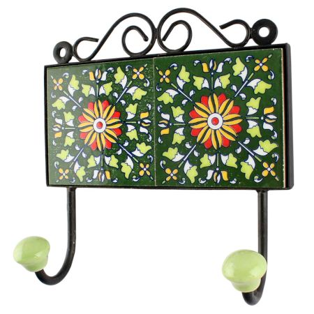 Forest Green Wheel Flower Ceramic Tile Hook